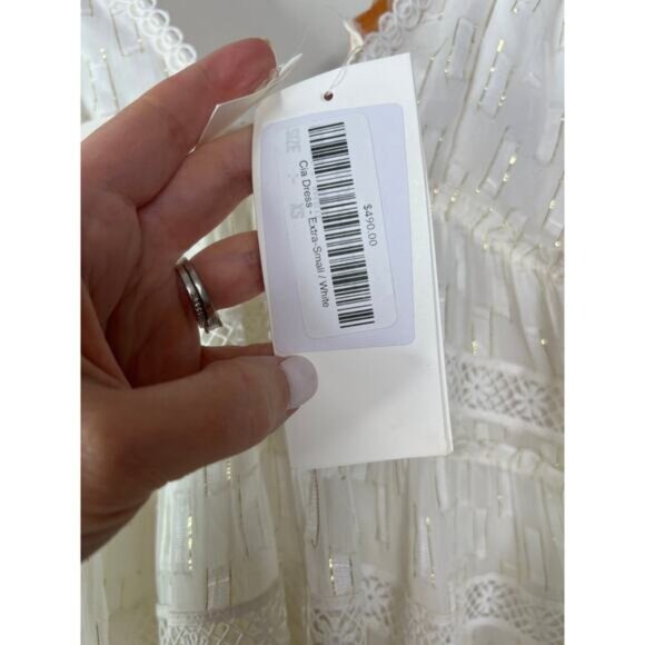 Rococo Sand Fil Coupe Tiered Eyelets Metallic Lace Mini Dress White Size: XS - Picture 5 of 9